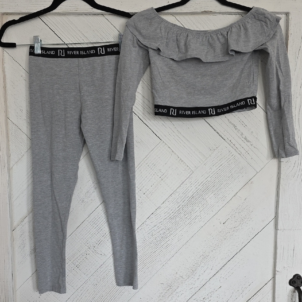 River Island Light Gray Ruffle Top and Leggings Set